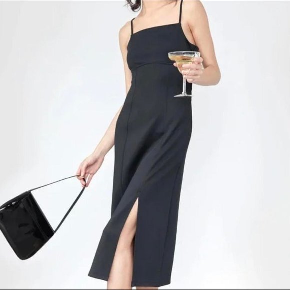 *SOLD* Oak + Fort SQUARE NECKLINE MIDI DRESS Black, XS - Picture 1 of 5